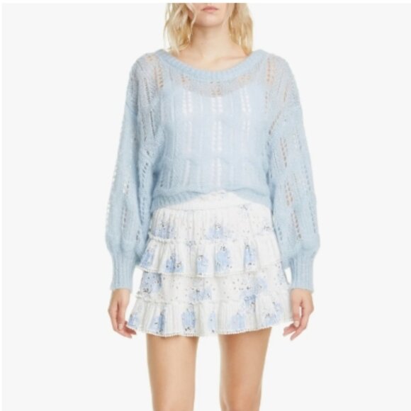 NWOT Loveshackfancy Eugenia Blue Knit Wool Pointelle Pullover/Sweater/Top M $302 - Picture 9 of 13